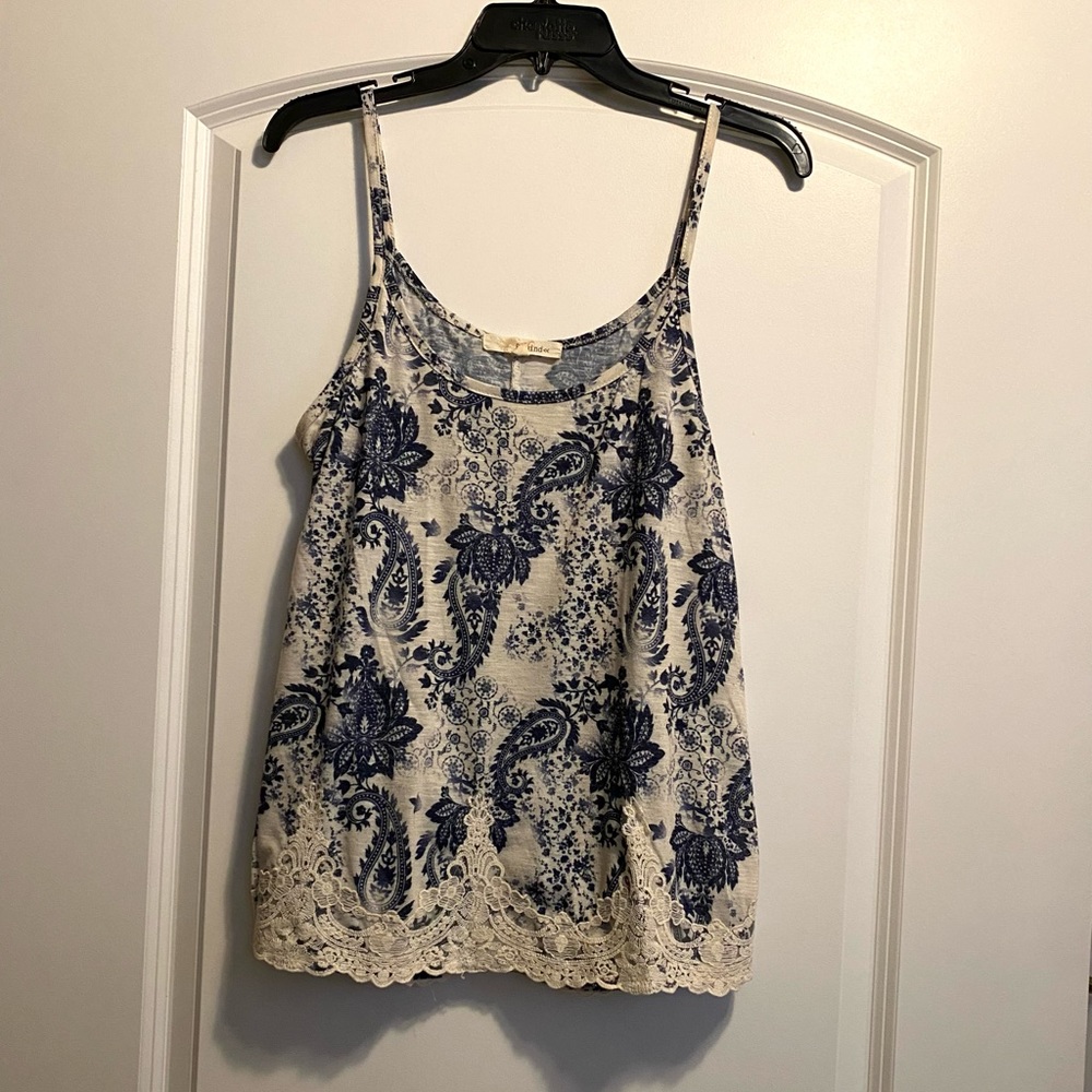Paisley blue and cream colored tank